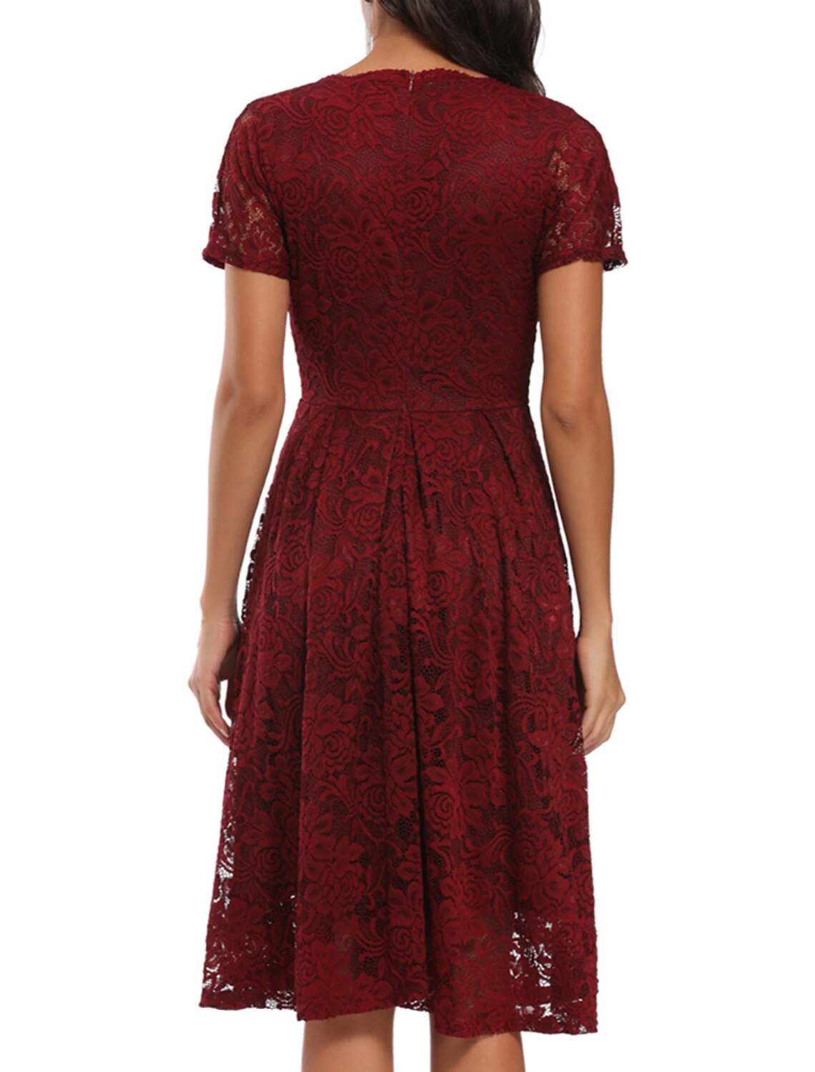 Wholesale A-Line Cocktail Dresses Vintage Dress Party Wear Wedding Guest Knee Length Short Sleeve V Neck Lace with Pleats